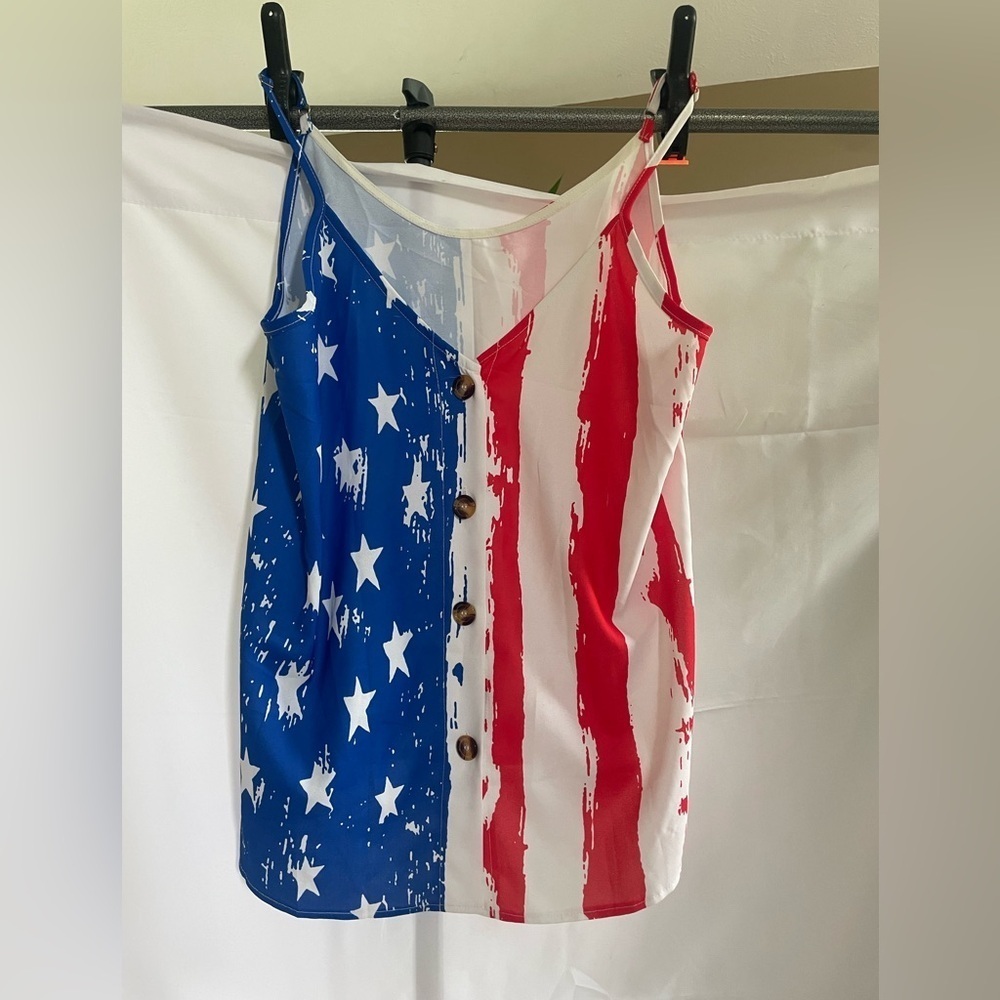 Patriotic Stars and Stripes Button-Down Tank Top Womens M
